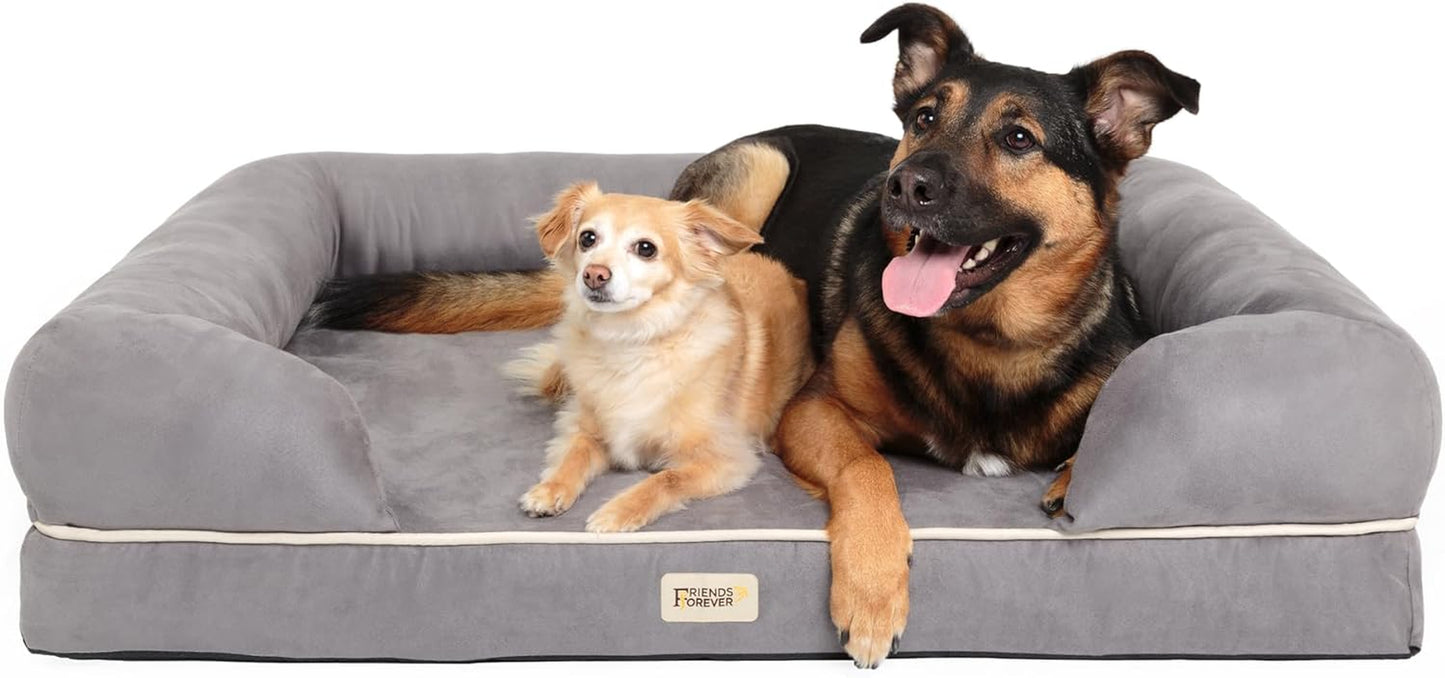 Chester Xx-Large Orthopedic Memory Foam Dog Bed - Calming Couch Design with Cozy Rim Pillow, Water-Resistant Liner, Washable Cover & Non-Slip Bottom in Stylish Grey