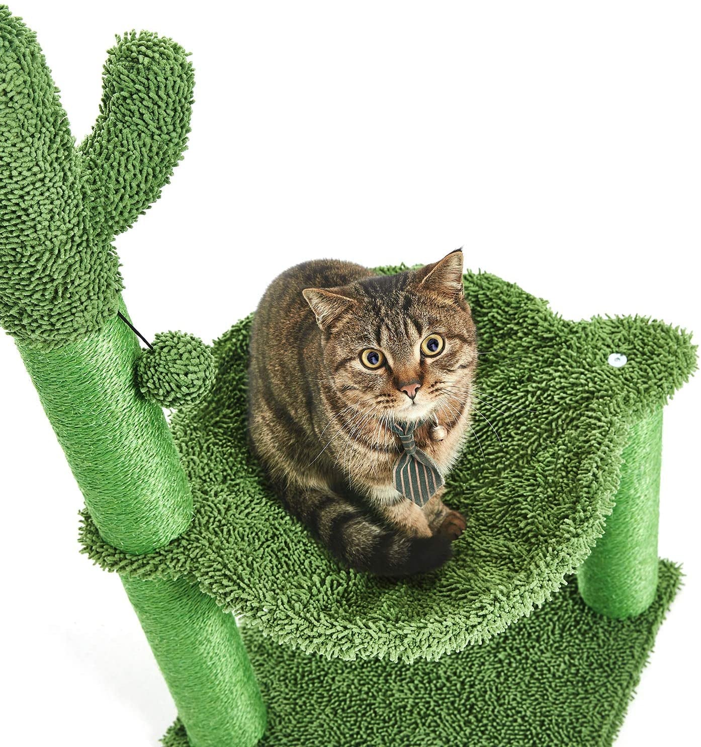 Deluxe 35-Inch Green Cactus Cat Tree with Hammock & Sisal Scratching Post - Perfect for Large Cats!