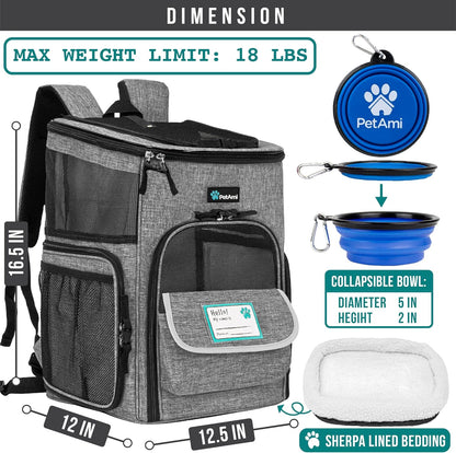 Airline Approved Dog and Cat Backpack Carrier - Soft Sided, Ventilated Pet Backpack for Travel, Hiking, and Camping (Max 18 Lbs) - Stylish Heather Gray