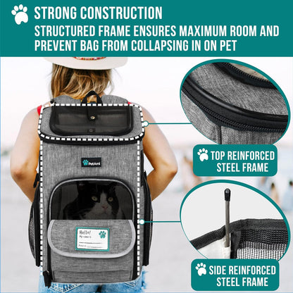 Airline Approved Dog and Cat Backpack Carrier - Soft Sided, Ventilated Pet Backpack for Travel, Hiking, and Camping (Max 18 Lbs) - Stylish Heather Gray