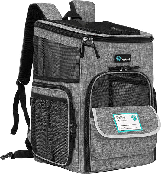 Airline Approved Dog and Cat Backpack Carrier - Soft Sided, Ventilated Pet Backpack for Travel, Hiking, and Camping (Max 18 Lbs) - Stylish Heather Gray