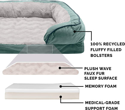 Plush Celadon Green Memory Foam Dog Bed with Removable Bolsters - Perfect Comfort for Small Dogs up to 20 lbs