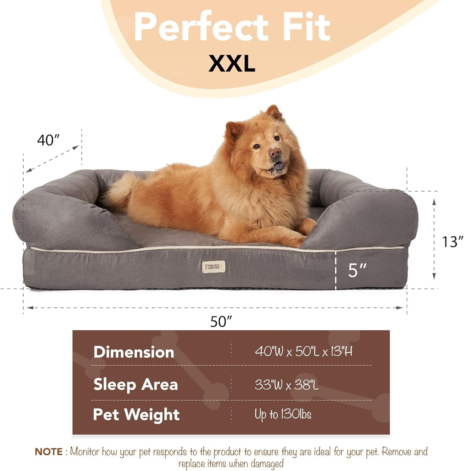 Chester Xx-Large Orthopedic Memory Foam Dog Bed - Calming Couch Design with Cozy Rim Pillow, Water-Resistant Liner, Washable Cover & Non-Slip Bottom in Stylish Grey