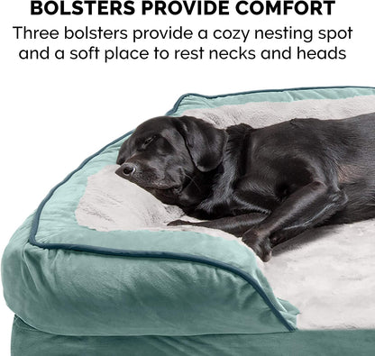 Plush Celadon Green Memory Foam Dog Bed with Removable Bolsters - Perfect Comfort for Small Dogs up to 20 lbs