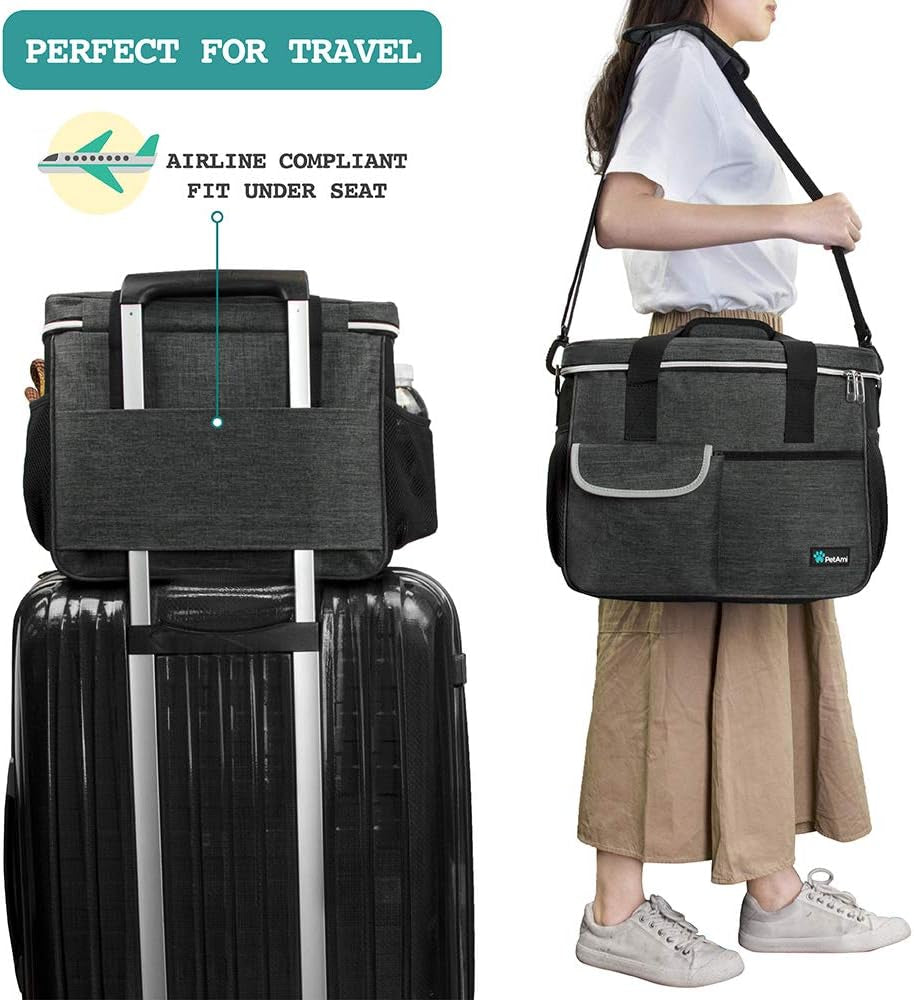 Ultimate Dog Travel Bag - All-in-One Organizer with Food Container & Bowls - Perfect for Weekend Camping & Diaper Needs (Charcoal, Medium)