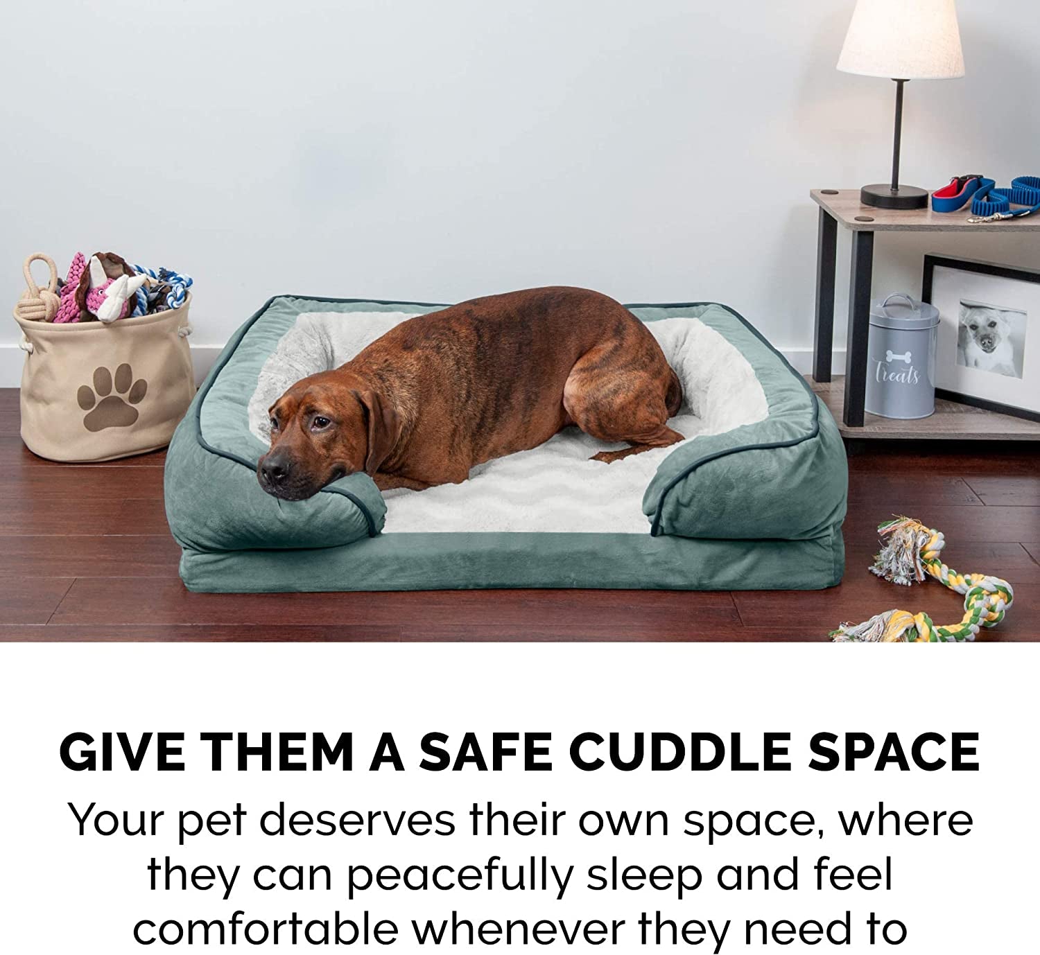 Plush Celadon Green Memory Foam Dog Bed with Removable Bolsters - Perfect Comfort for Small Dogs up to 20 lbs