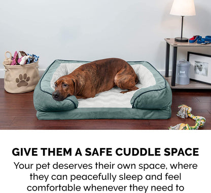 Plush Celadon Green Memory Foam Dog Bed with Removable Bolsters - Perfect Comfort for Small Dogs up to 20 lbs