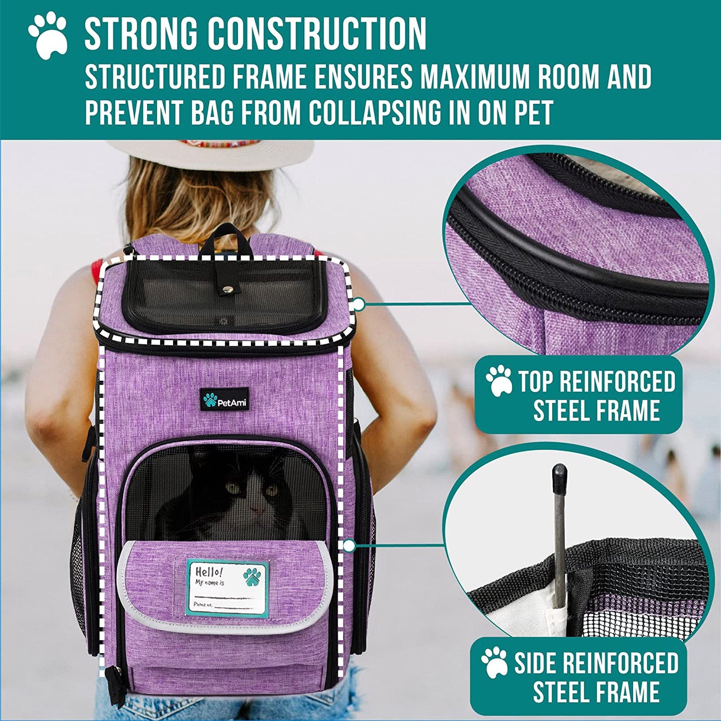 Airline Approved Dog Backpack Carrier for Small & Large Pets – Ventilated Soft Sided Travel Bag for Hiking, Camping, and Adventures (Max 18 Lbs) - Stylish Purple Design