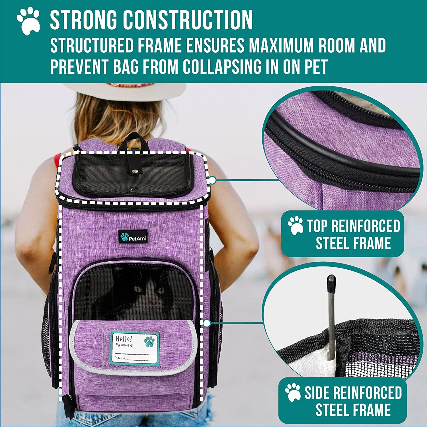 Airline Approved Dog Backpack Carrier for Small & Large Pets – Ventilated Soft Sided Travel Bag for Hiking, Camping, and Adventures (Max 18 Lbs) - Stylish Purple Design