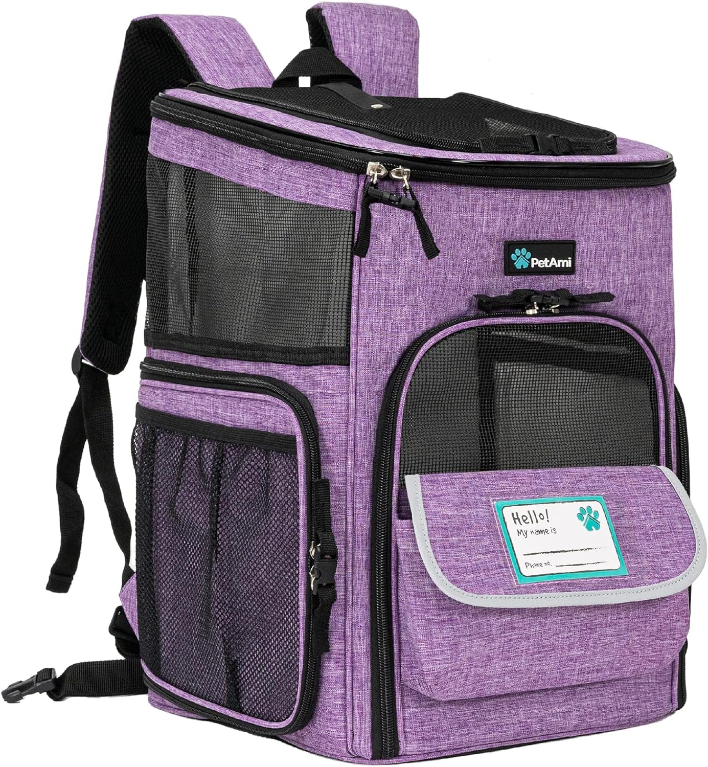 Airline Approved Dog Backpack Carrier for Small & Large Pets – Ventilated Soft Sided Travel Bag for Hiking, Camping, and Adventures (Max 18 Lbs) - Stylish Purple Design