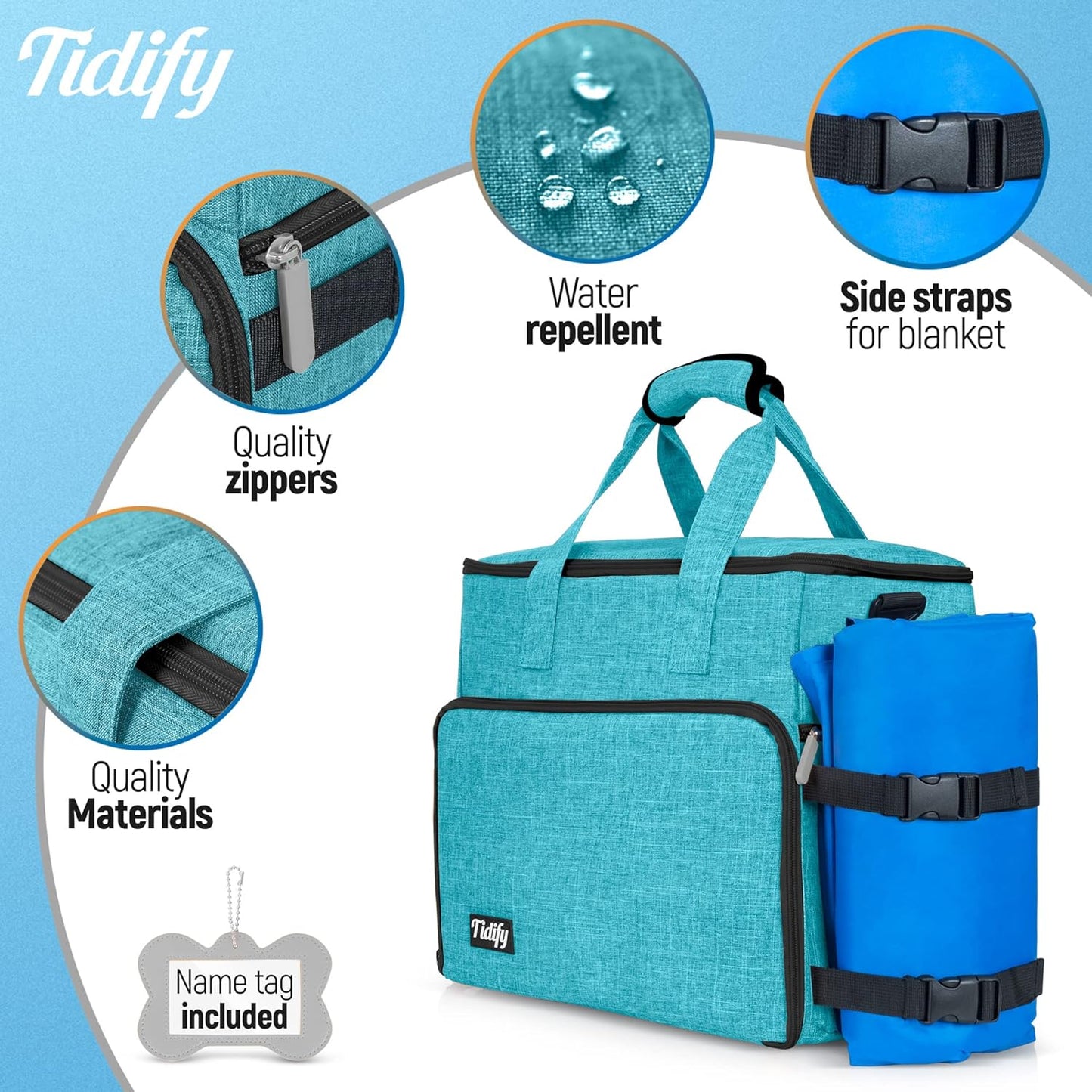 Airline Approved Dog Travel Bag - Ultimate Tote Set with Multi-Function Pockets, Food Containers & Collapsible Bowls for Weekend Getaways - Blue