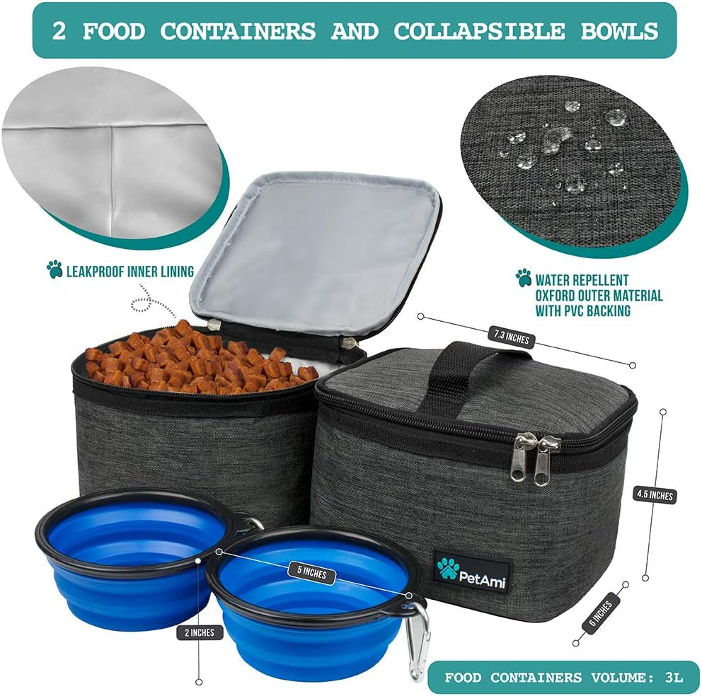Ultimate Dog Travel Bag - All-in-One Organizer with Food Container & Bowls - Perfect for Weekend Camping & Diaper Needs (Charcoal, Medium)