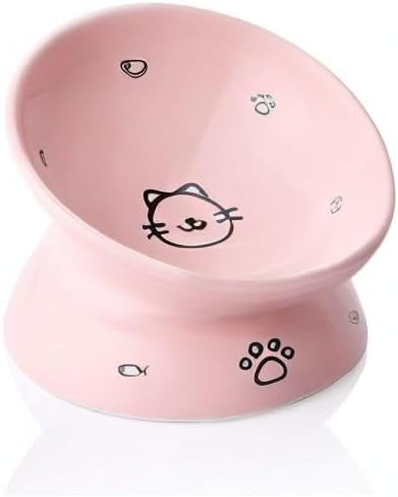 Elevated Pink Ceramic Cat Bowls - Slanted Design for Stress-Free Eating & Backflow Prevention