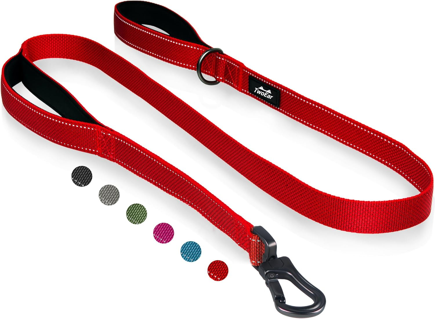 4FT Strong Red Dog Leash with Dual Padded Handles - Traffic Control, Reflective Safety, and Auto Lock Hook for All Dog Sizes