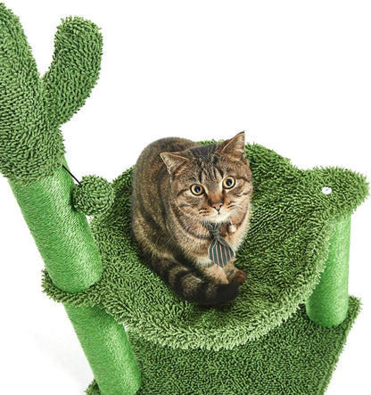Deluxe 35-Inch Green Cactus Cat Tree with Hammock & Sisal Scratching Post - Perfect for Large Cats!