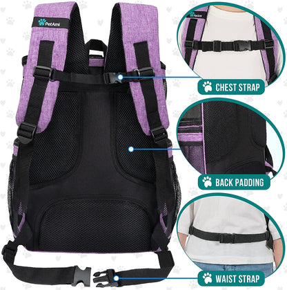 Airline Approved Dog Backpack Carrier for Small & Large Pets – Ventilated Soft Sided Travel Bag for Hiking, Camping, and Adventures (Max 18 Lbs) - Stylish Purple Design