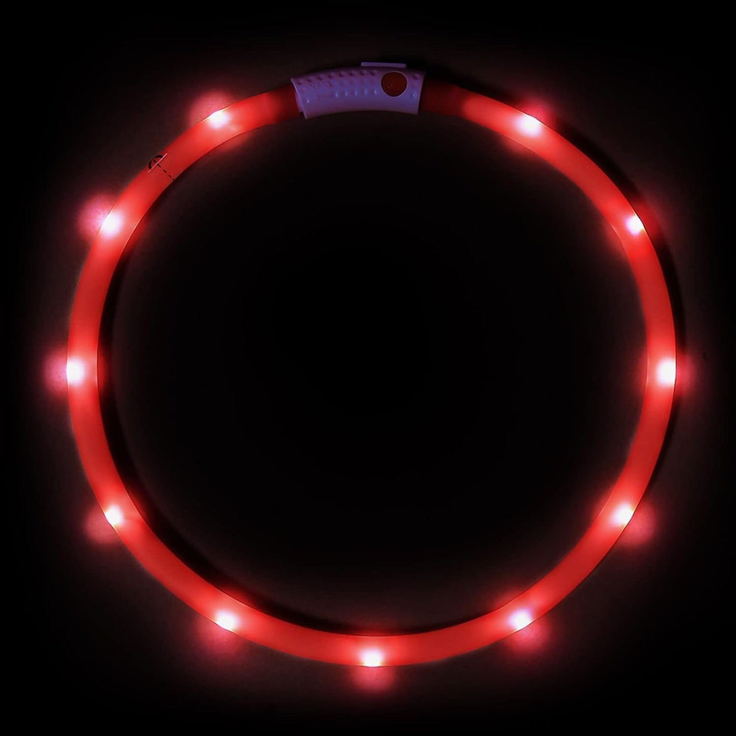 USB Rechargeable LED Dog Collar - Glow in the Dark Silicone Necklace Light for Pets (Red)