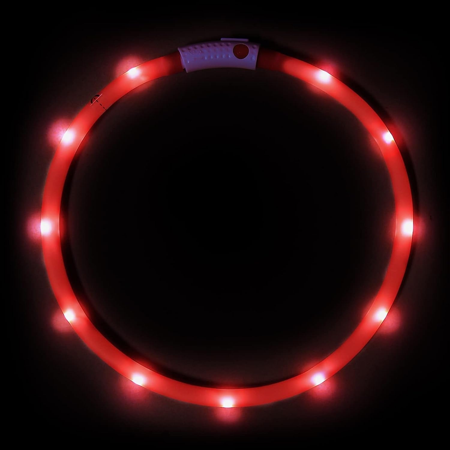 USB Rechargeable LED Dog Collar - Glow in the Dark Silicone Necklace Light for Pets (Red)