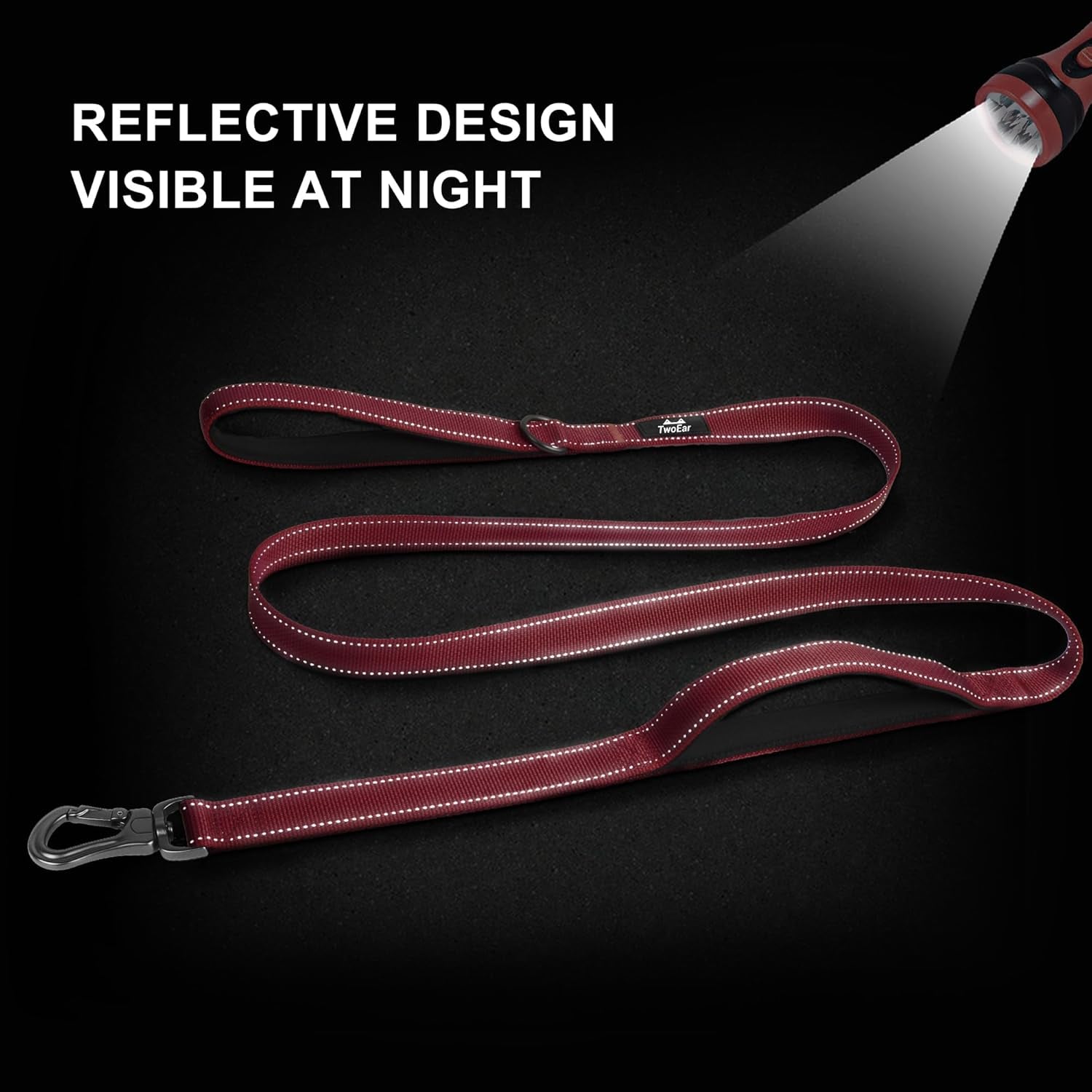 4FT Strong Red Dog Leash with Dual Padded Handles - Traffic Control, Reflective Safety, and Auto Lock Hook for All Dog Sizes