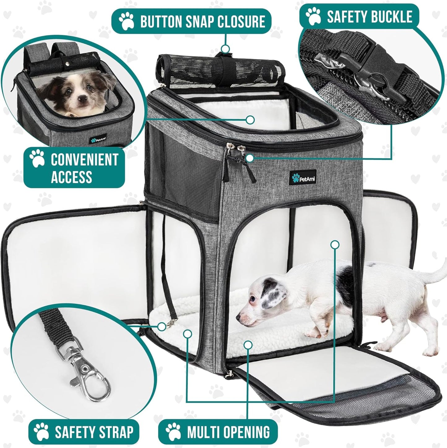 Airline Approved Dog and Cat Backpack Carrier - Soft Sided, Ventilated Pet Backpack for Travel, Hiking, and Camping (Max 18 Lbs) - Stylish Heather Gray