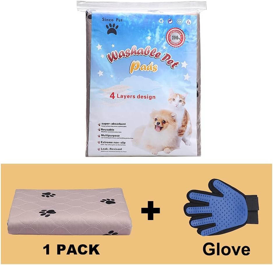 Premium Washable Dog Pee Pads with Grooming Gloves - Super Absorbent, Reusable, Waterproof Training Pads for Large Dogs and Puppies