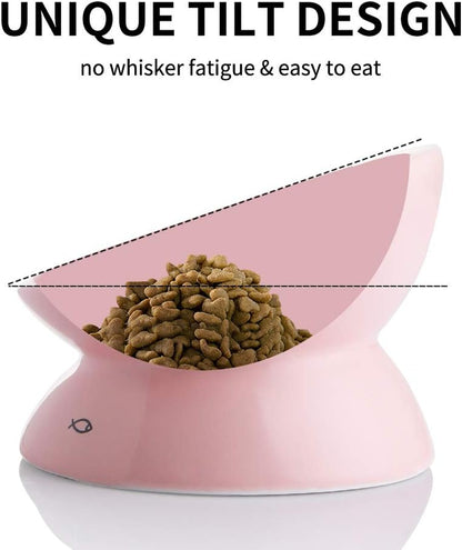 Elevated Pink Ceramic Cat Bowls - Slanted Design for Stress-Free Eating & Backflow Prevention