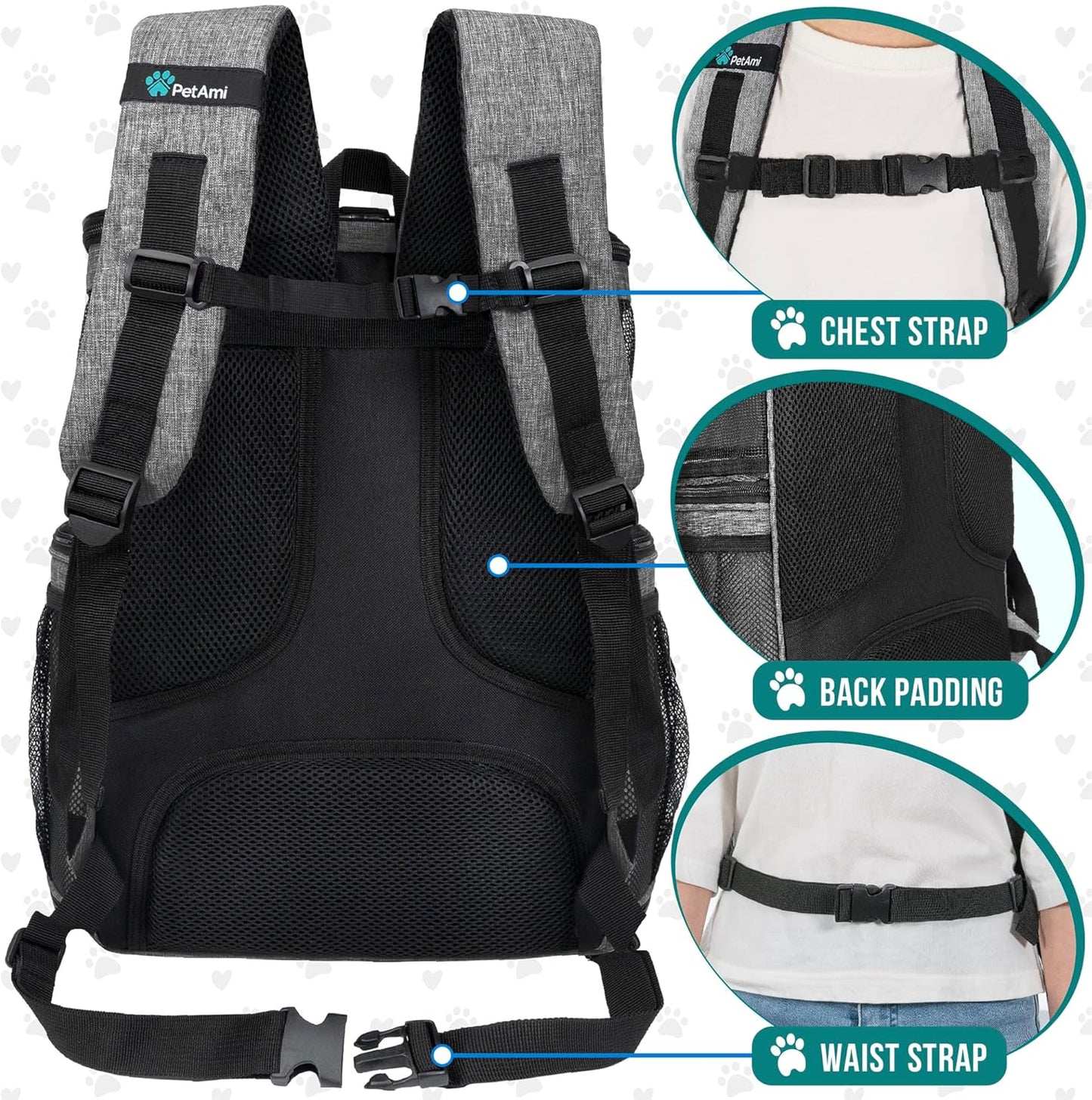 Airline Approved Dog and Cat Backpack Carrier - Soft Sided, Ventilated Pet Backpack for Travel, Hiking, and Camping (Max 18 Lbs) - Stylish Heather Gray