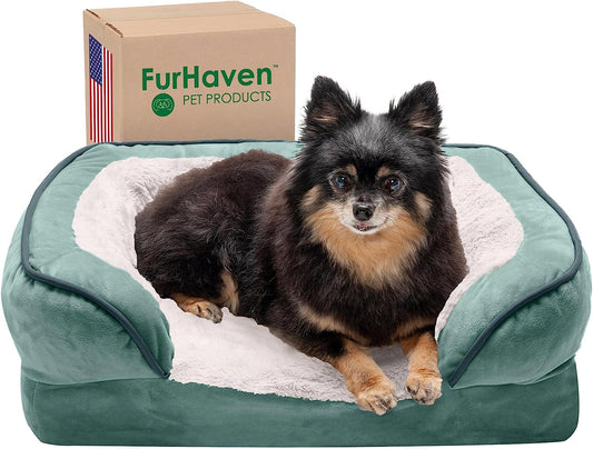 Plush Celadon Green Memory Foam Dog Bed with Removable Bolsters - Perfect Comfort for Small Dogs up to 20 lbs