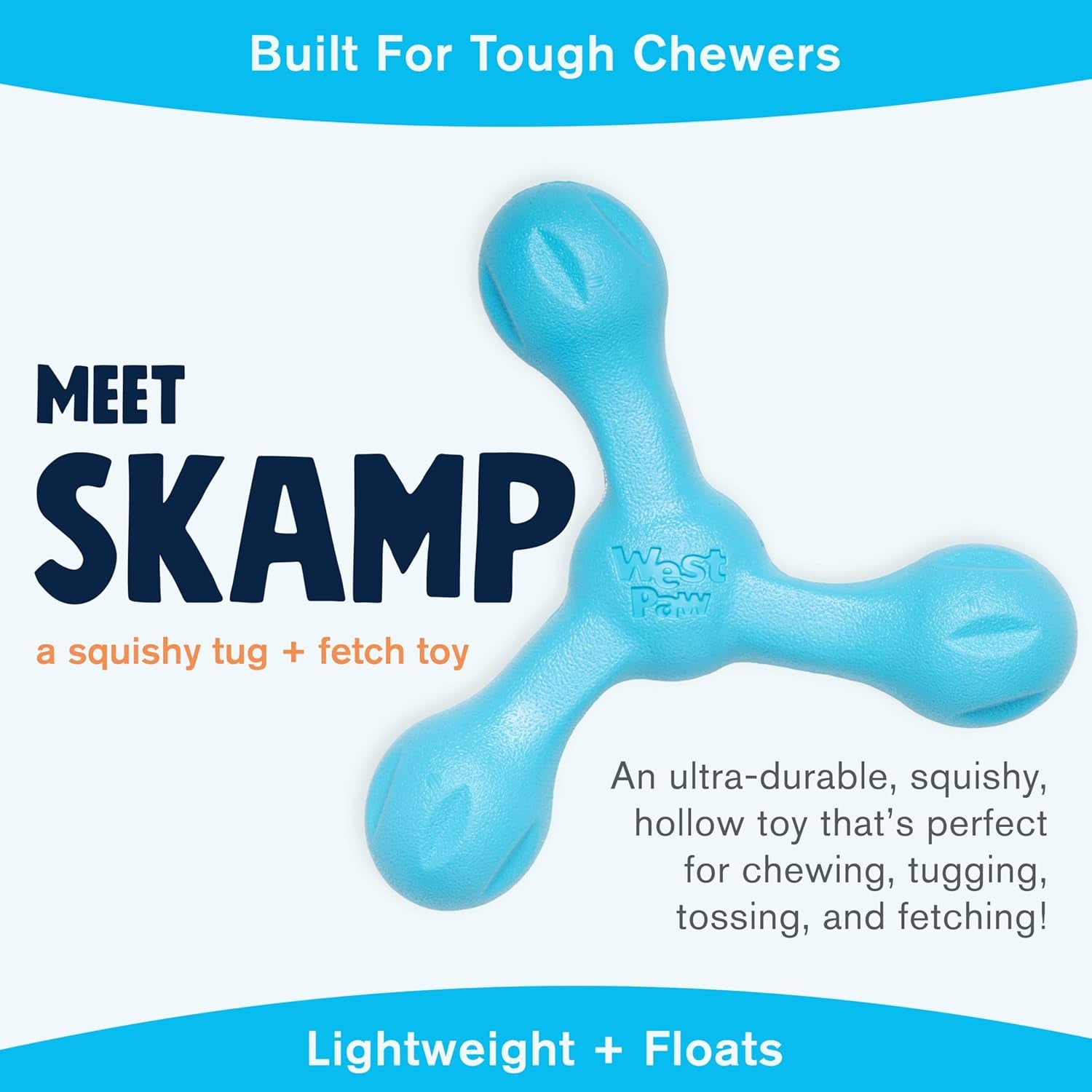 Zogoflex Air Skamp Tug-Of-War Stick – Interactive Chew Toy for Dogs & Puppies, Perfect for Fetching & Chewing, Dishwasher Safe, Large 8.5", Aqua Blue