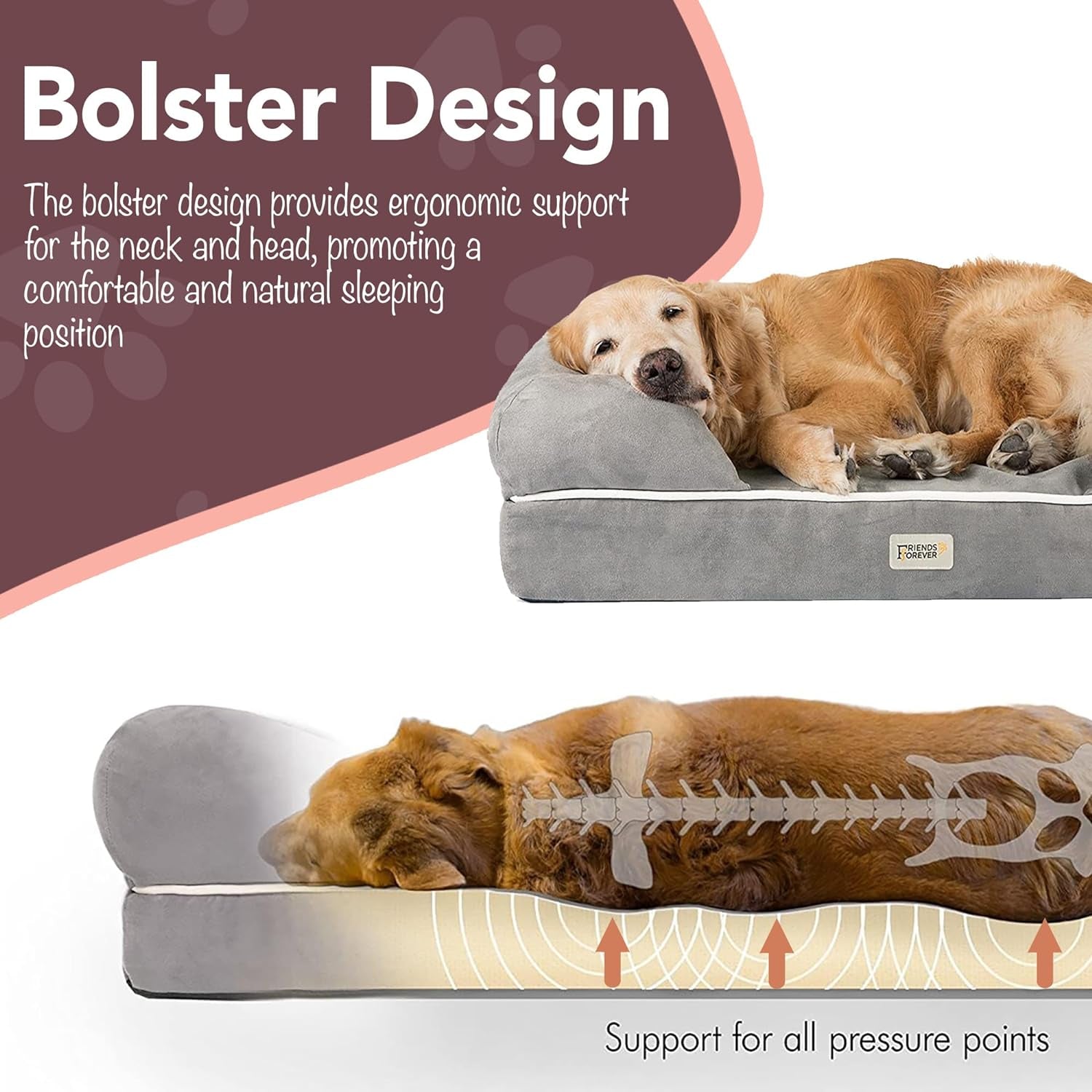 Chester Xx-Large Orthopedic Memory Foam Dog Bed - Calming Couch Design with Cozy Rim Pillow, Water-Resistant Liner, Washable Cover & Non-Slip Bottom in Stylish Grey