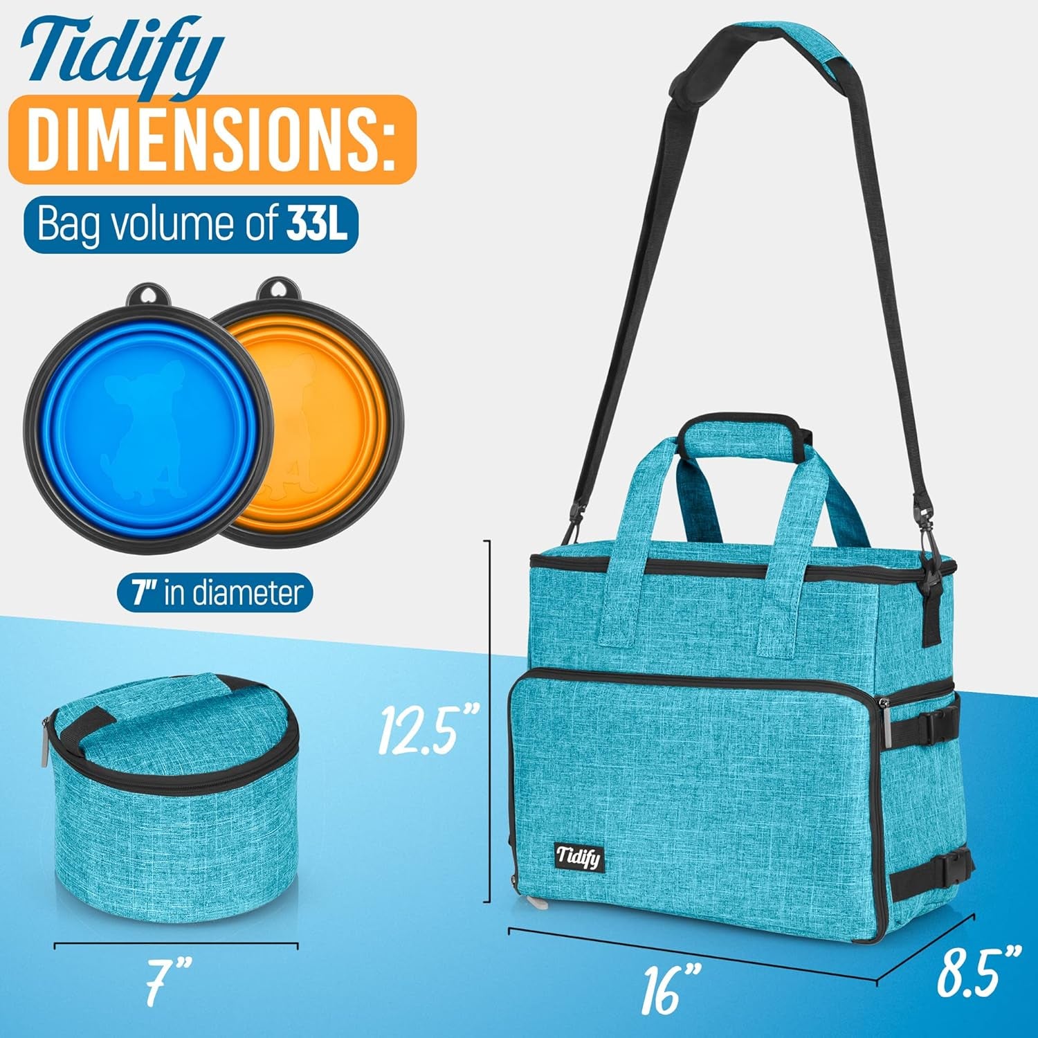 Airline Approved Dog Travel Bag - Ultimate Tote Set with Multi-Function Pockets, Food Containers & Collapsible Bowls for Weekend Getaways - Blue