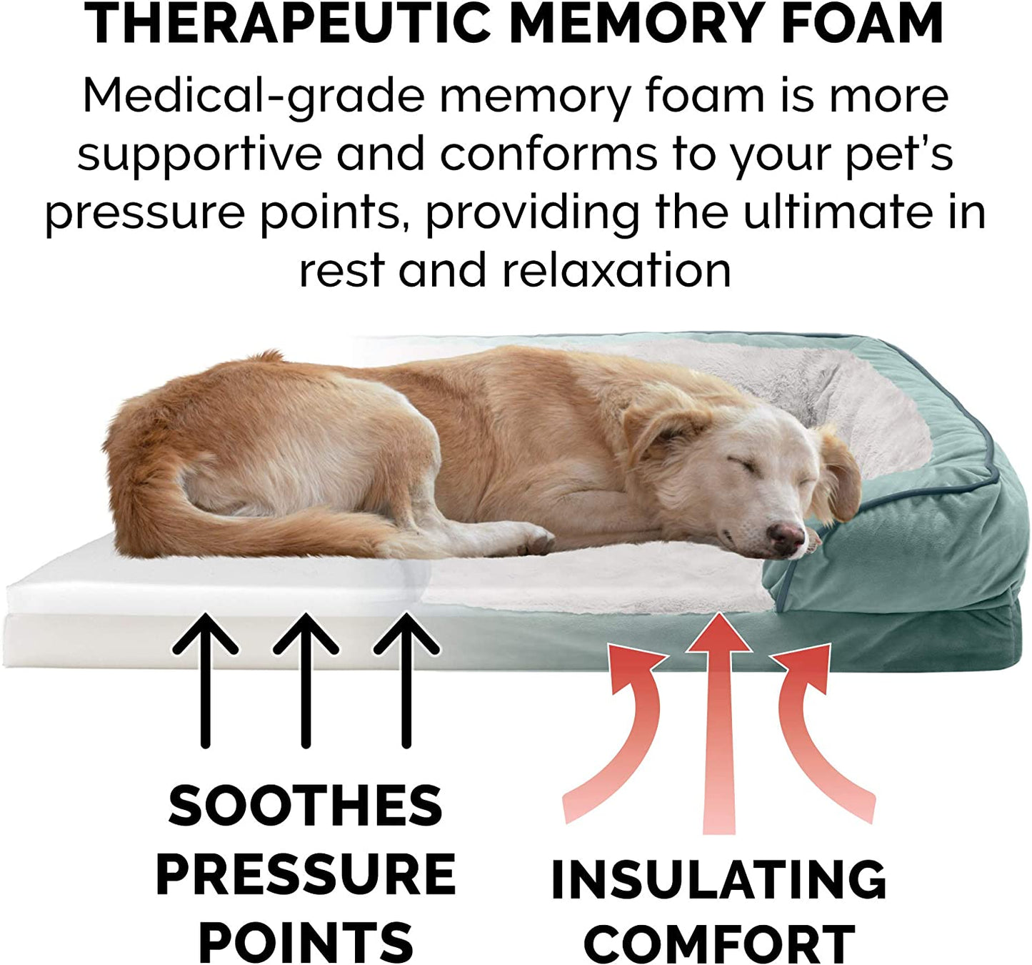 Plush Celadon Green Memory Foam Dog Bed with Removable Bolsters - Perfect Comfort for Small Dogs up to 20 lbs