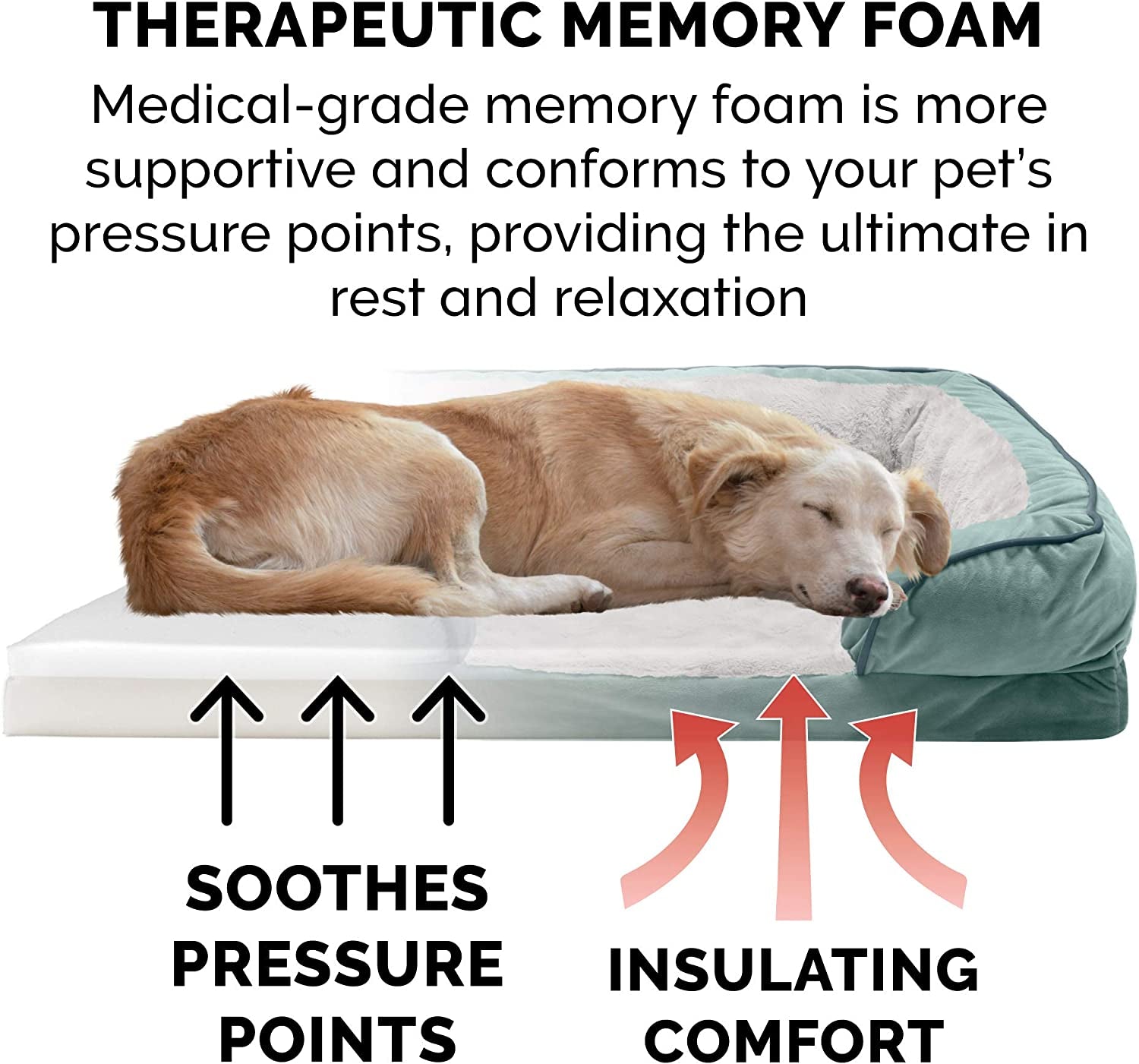 Plush Celadon Green Memory Foam Dog Bed with Removable Bolsters - Perfect Comfort for Small Dogs up to 20 lbs