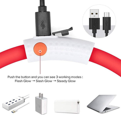 USB Rechargeable LED Dog Collar - Glow in the Dark Silicone Necklace Light for Pets (Red)